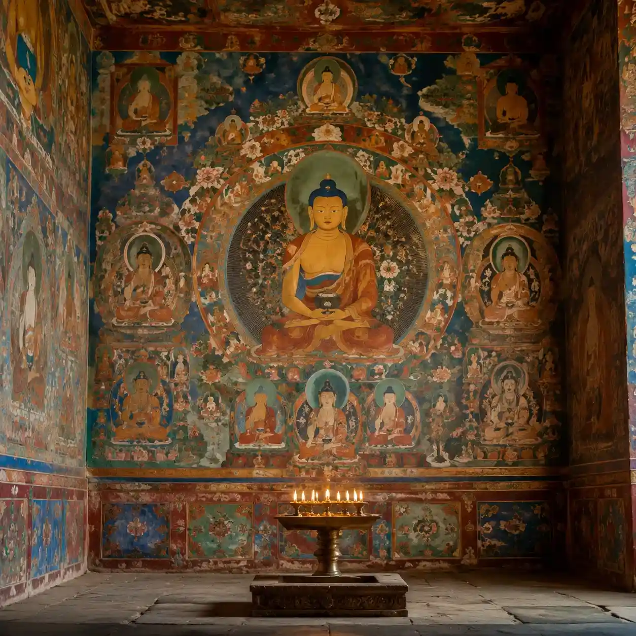 Ancient Buddhist murals inside Potala Palace